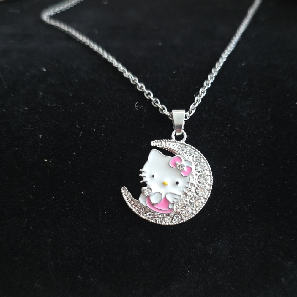 Silver and Pink Cat Pendant Necklace